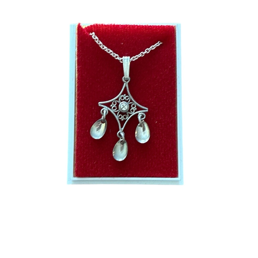 Vintage 835 Silver Norwegian Solje Filagree Pendant Necklace